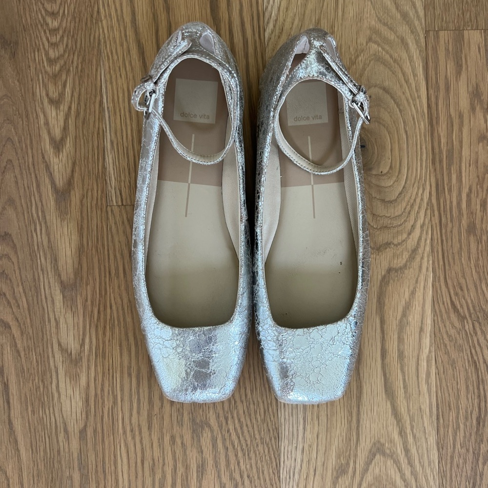 ASHYA BALLET FLATS SILVER DISTRESSED LEATHER